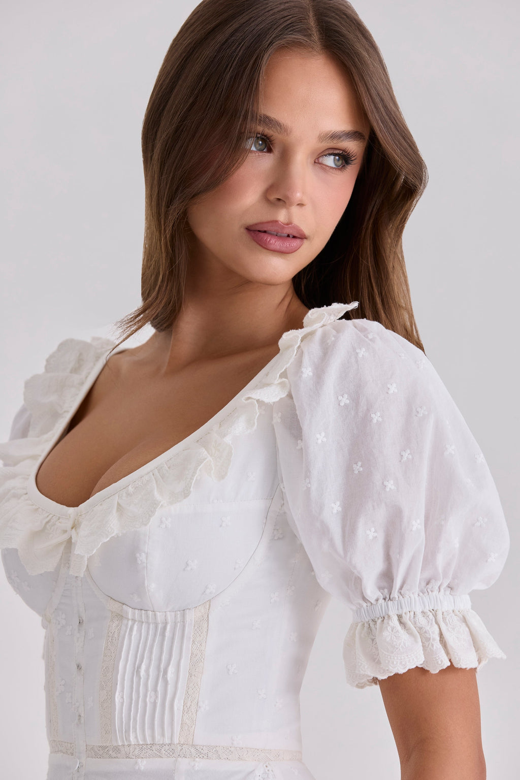 white broderie anglais babydoll midi dress