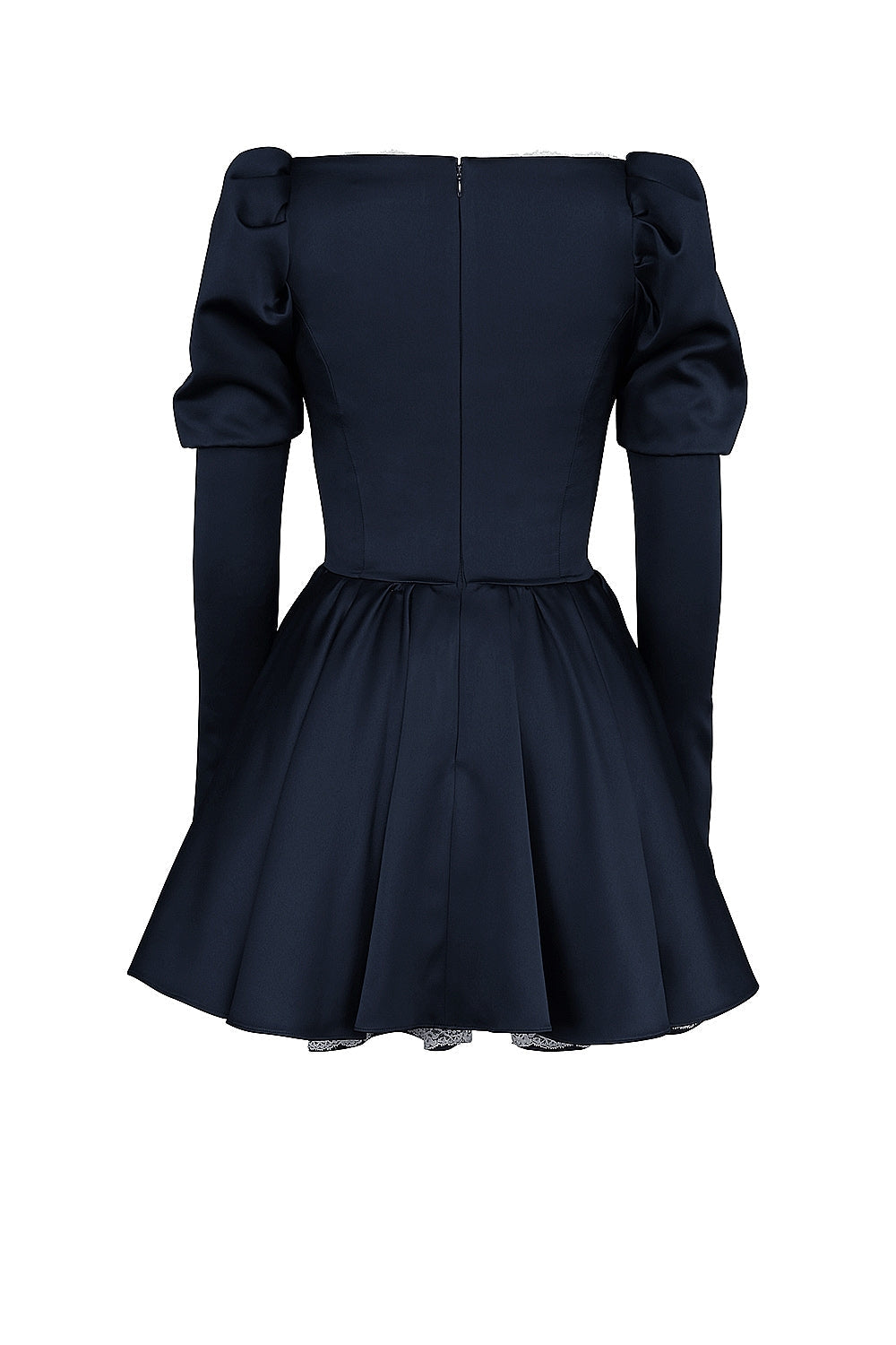 midnight satin puff sleeve mini dress - sale