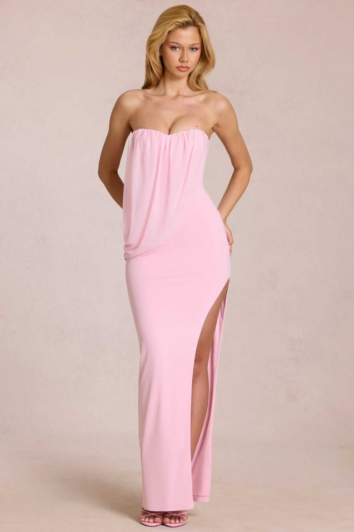 Bandeau Draped Maxi Dress in Blossom Pink