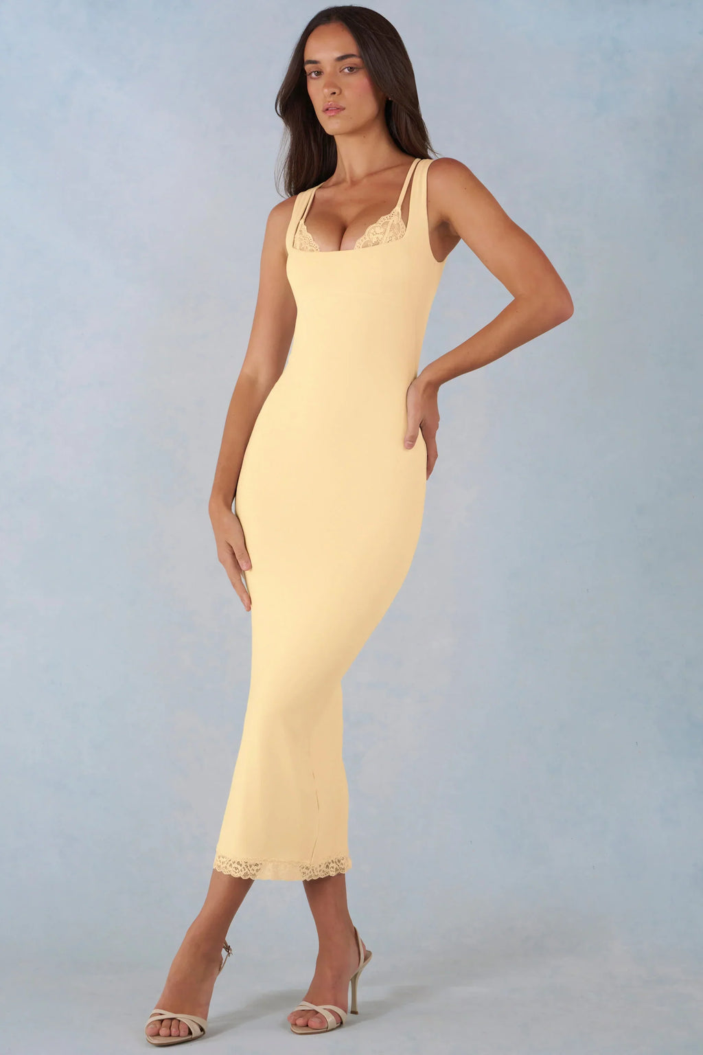 Modal Lace-Trim Midaxi Dress in Butter Yellow
