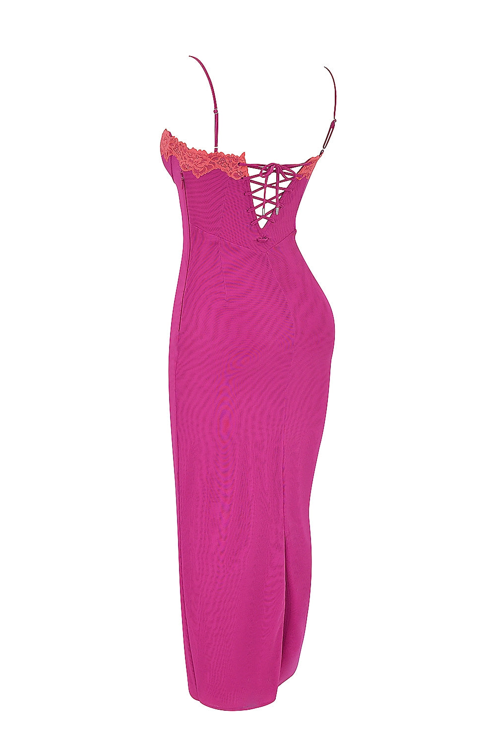 raspberry lace trimmed maxi dress