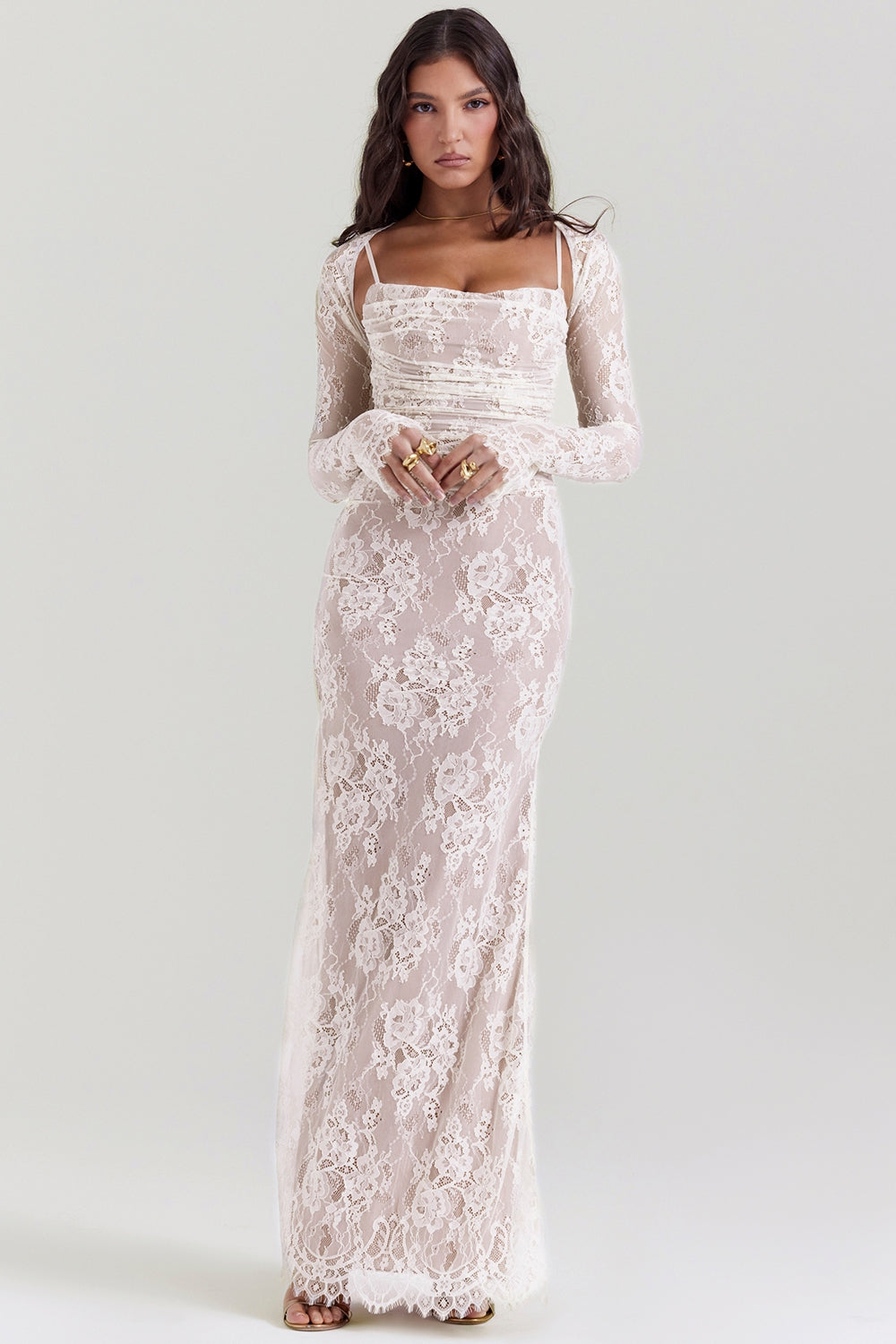 vintage cream lace maxi dress