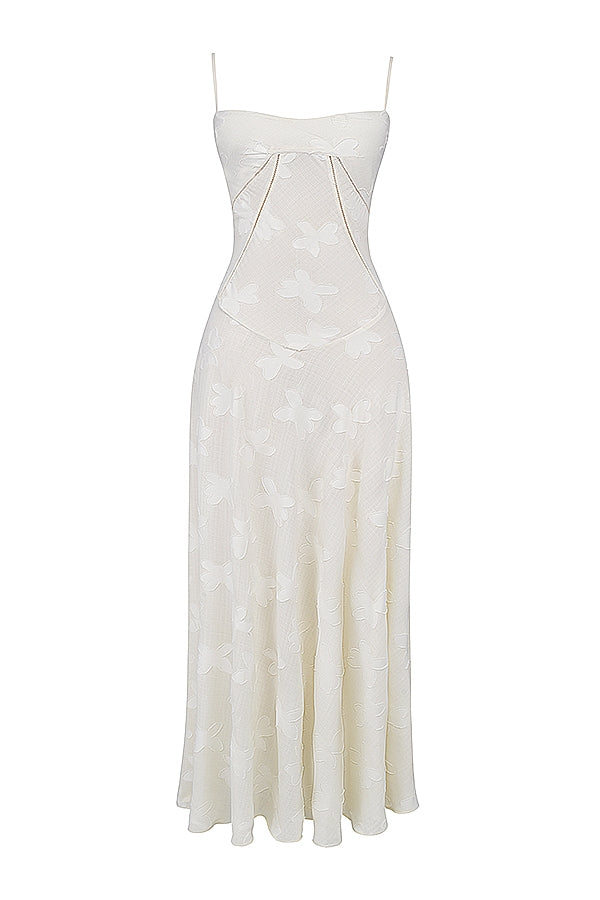 vintage cream floral lace back maxi dress