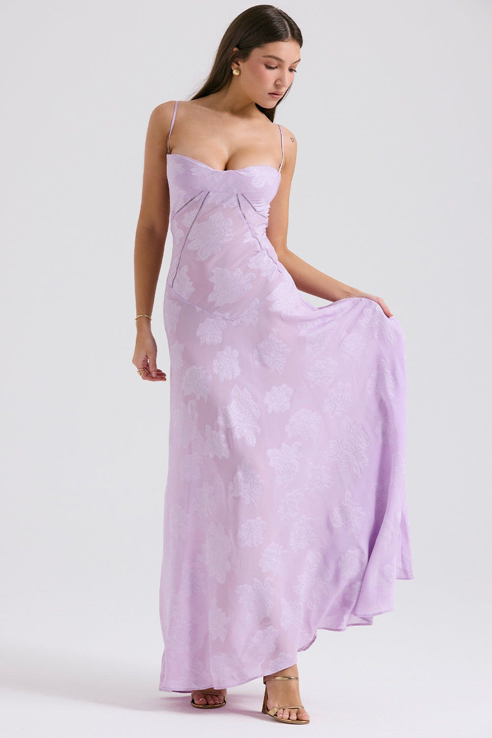 orchid floral lace back maxi dress
