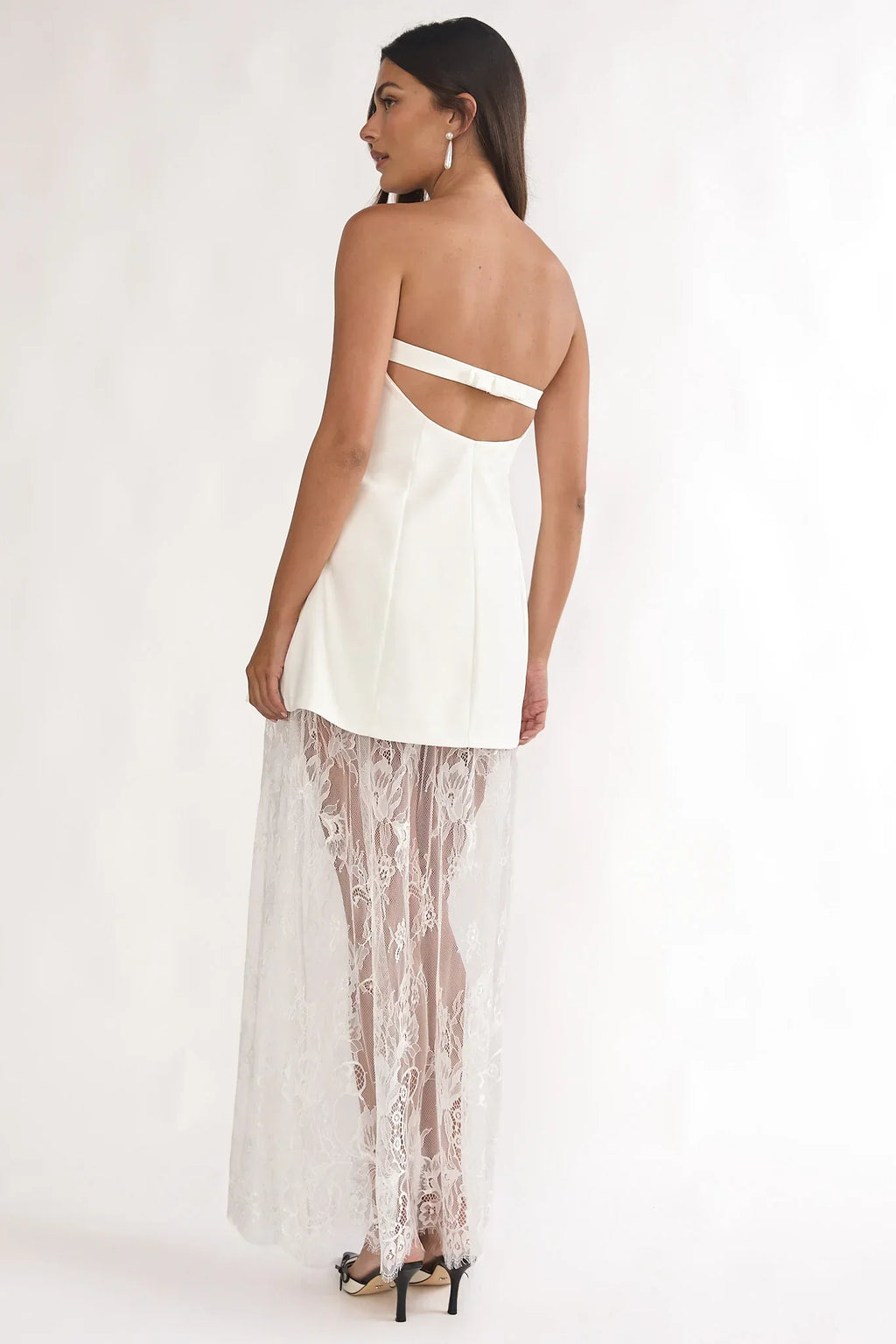 Talina Strapless Two-Piece Lace Skort Set White