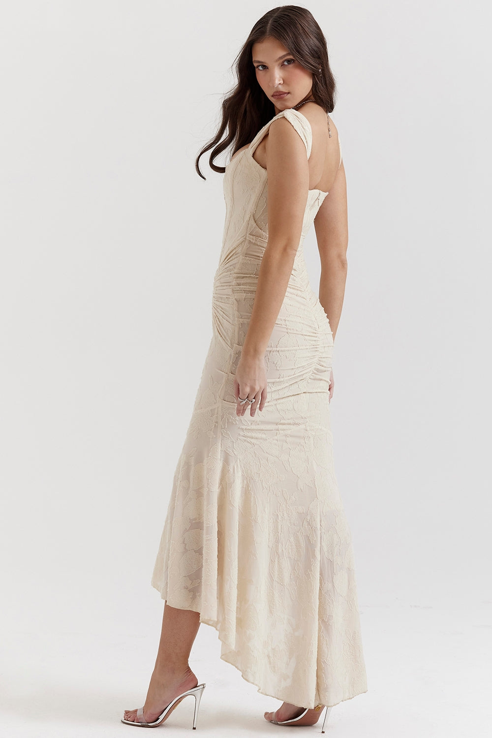 vintage cream floral maxi dress