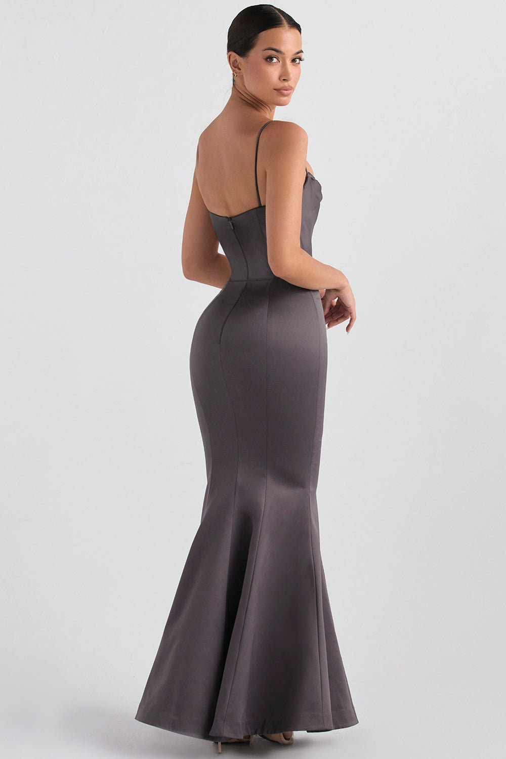 shadow satin fishtail gown