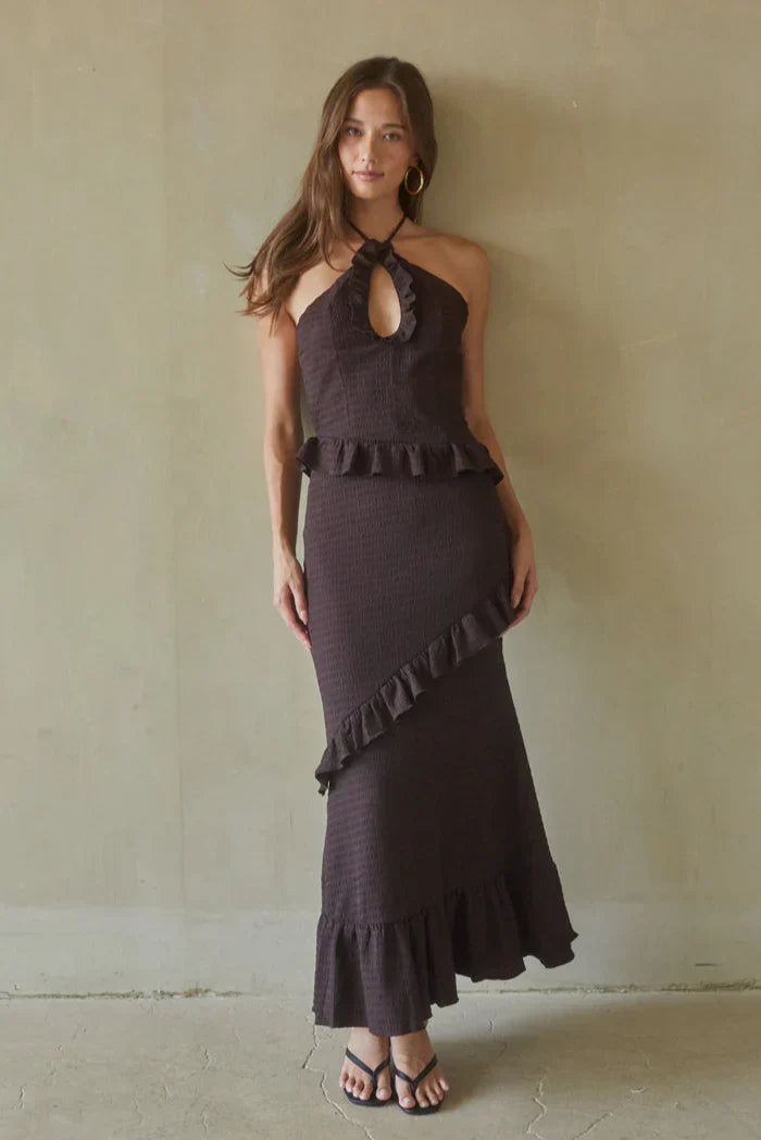 Vanita Ruffled Halter Maxi Dress