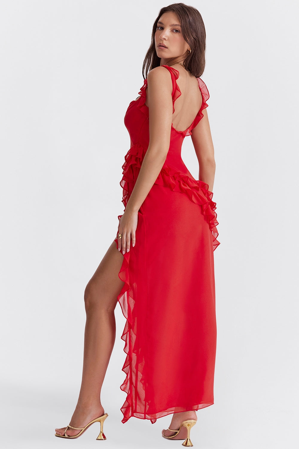 cherry ruffle maxi dress