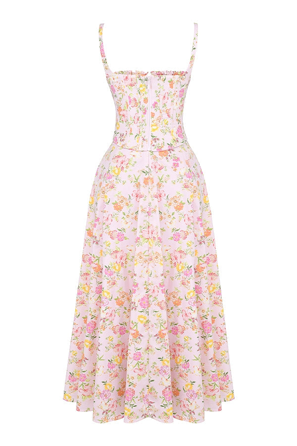 pink meadow print cotton midi sundress