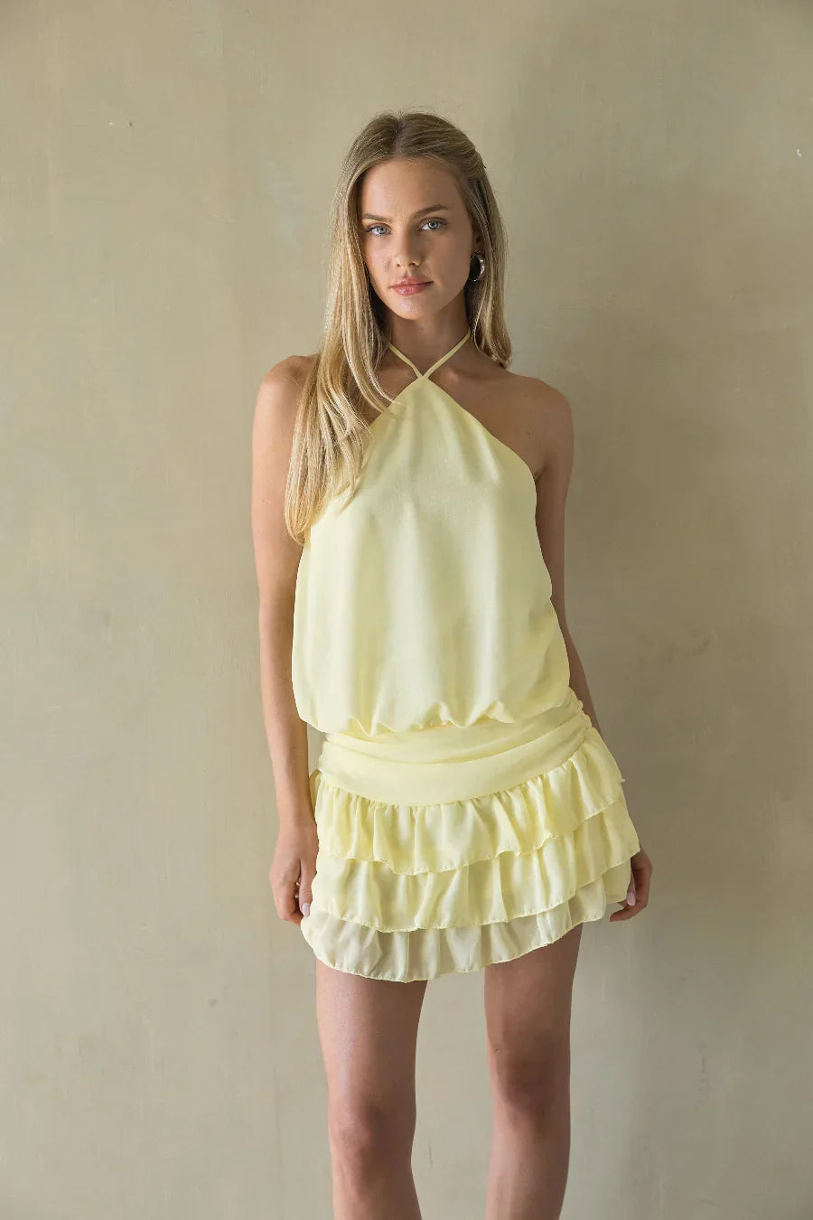 Maxine Chiffon Ruffle Mini Romper Dress