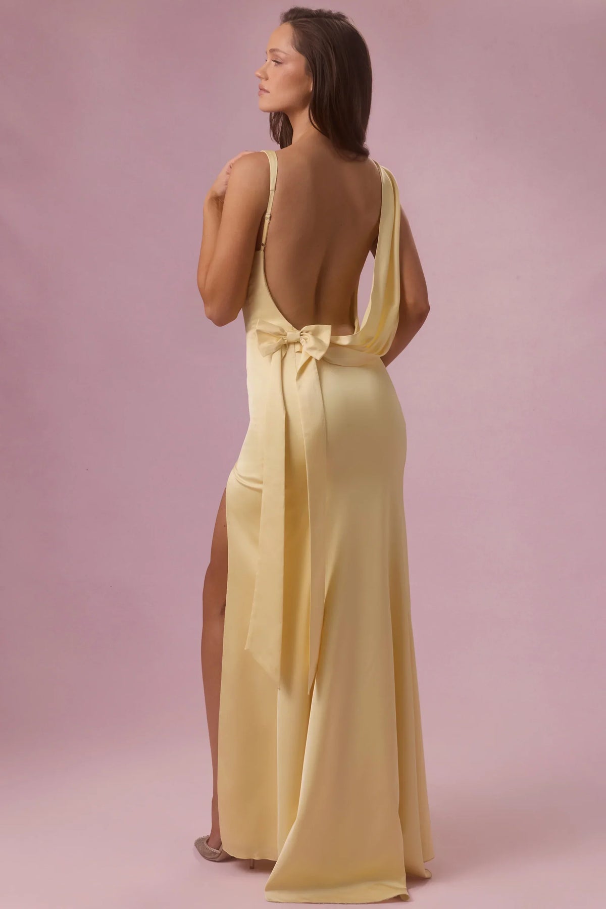 Satin Draped Bridesmaid Dress in Butter Yellow
