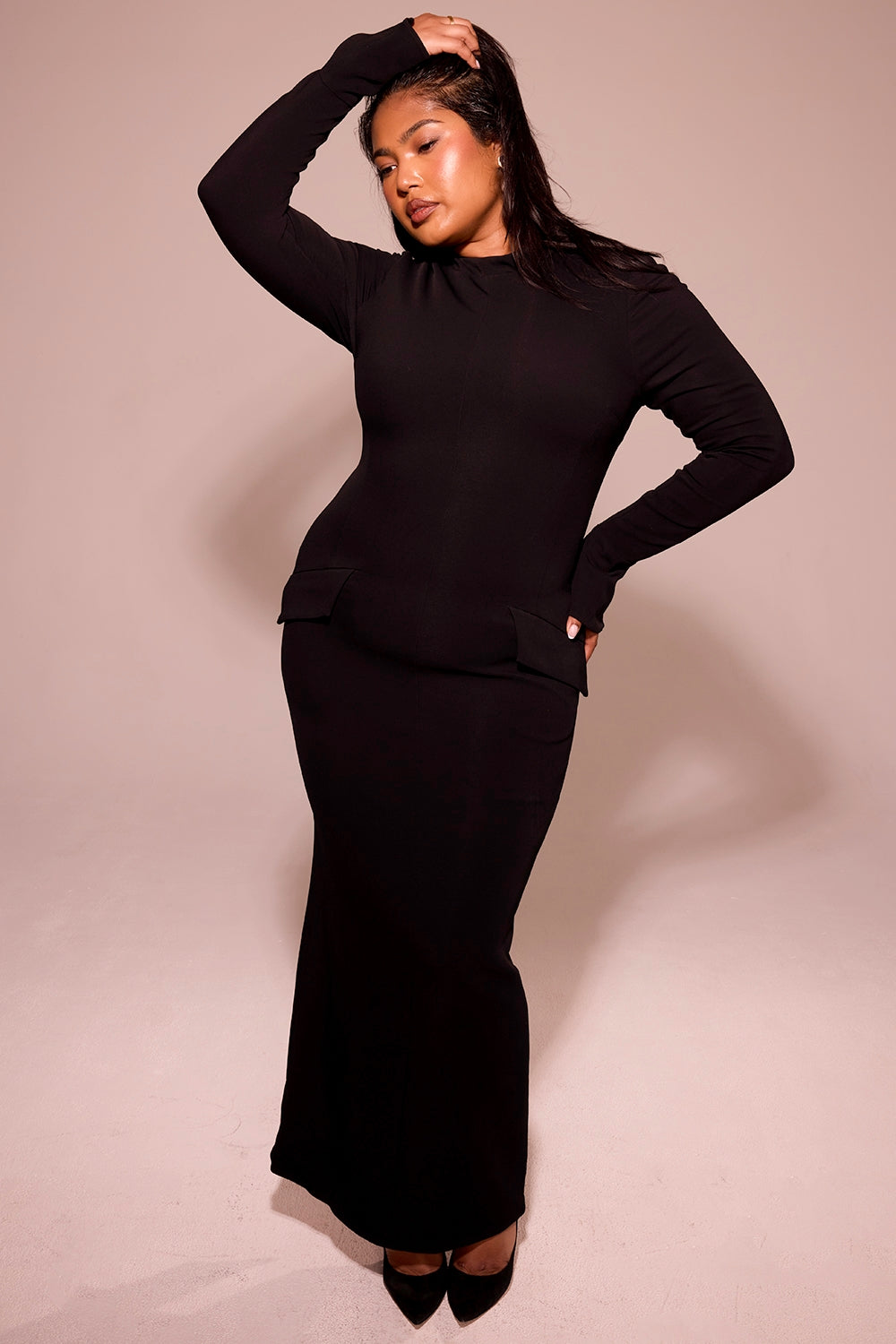 black turtleneck maxi dress