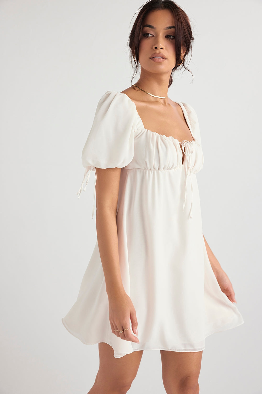 ivory georgette mini dress - sale