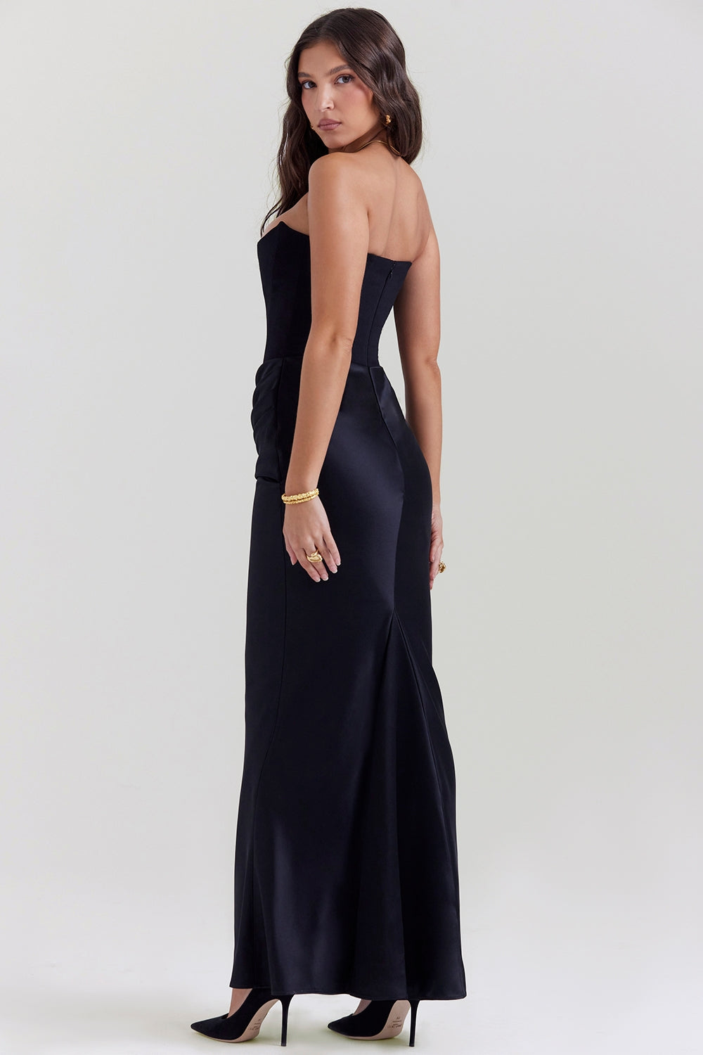 black strapless corset dress