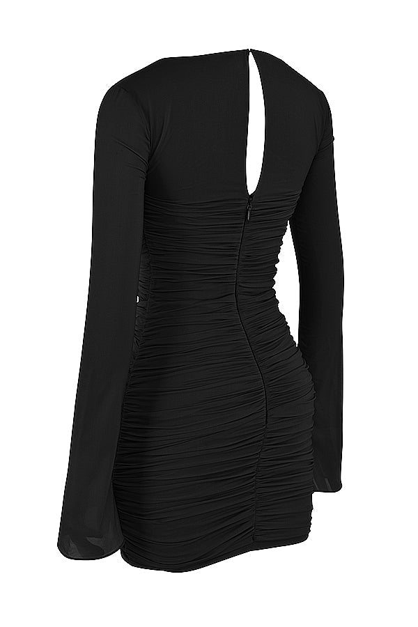 black real silk cutout mini dress