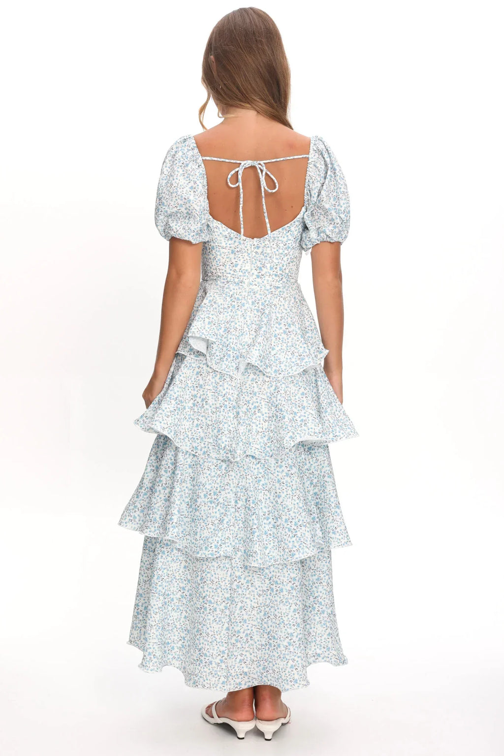 Giavana Puff Sleeve Layered Maxi Dress Floral Blue