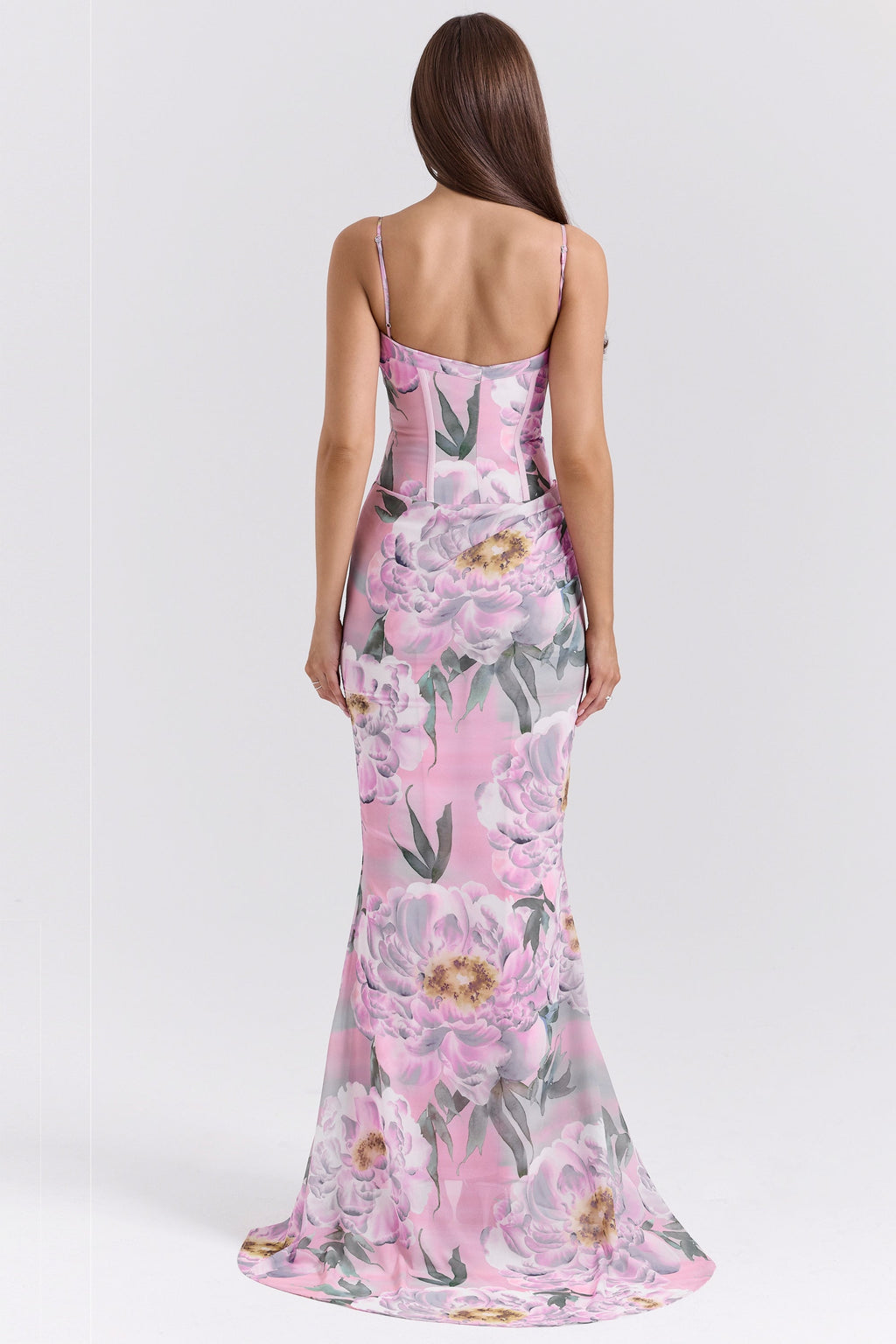 pink floral corset maxi dress