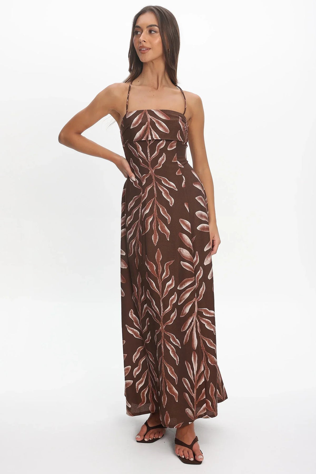 Mariana Strappy Back Maxi Dress Print Chocolate