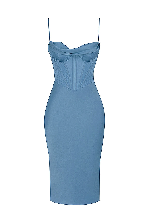 aegean blue corset midi dress