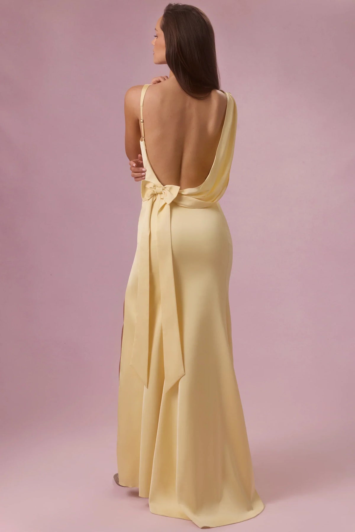 Satin Draped Bridesmaid Dress in Butter Yellow