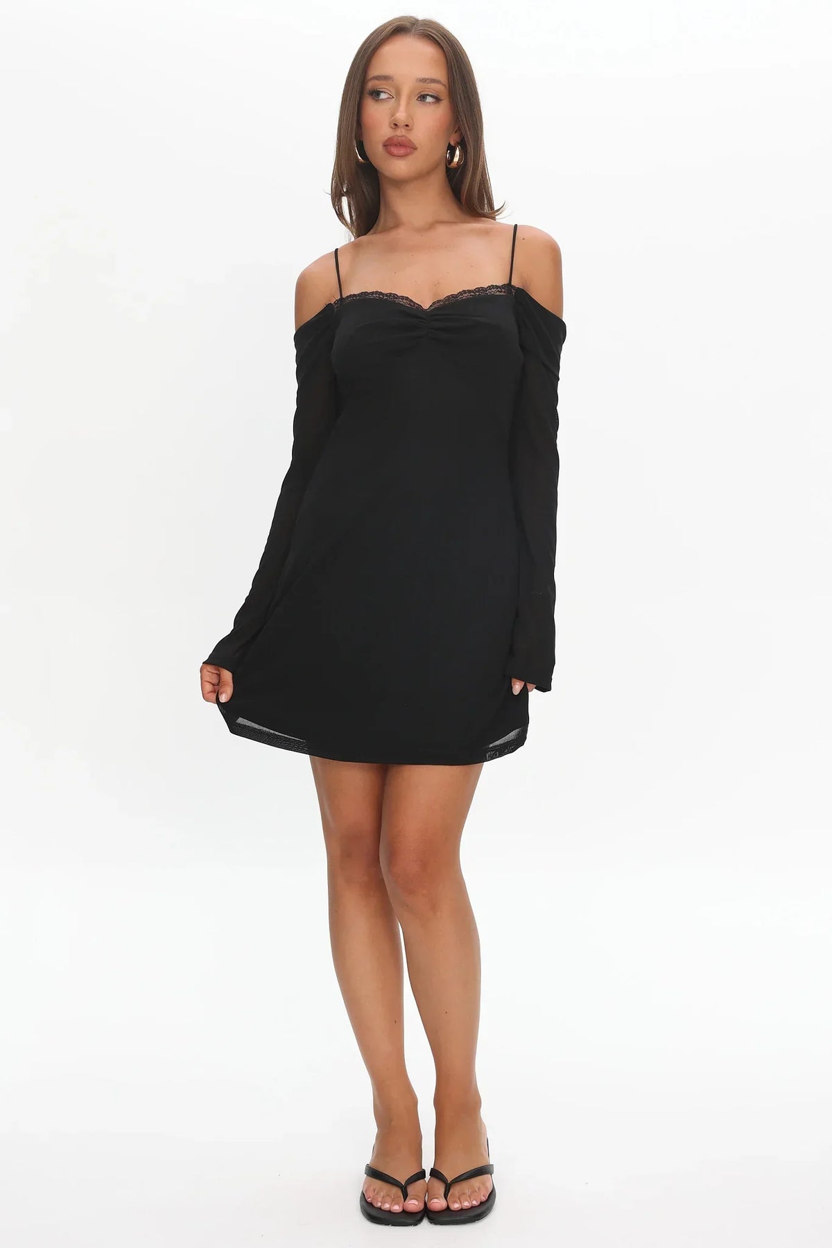French Girl Long Sleeve Mini Dress Black