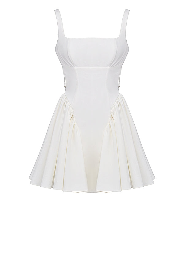 ivory cotton bow mini dress