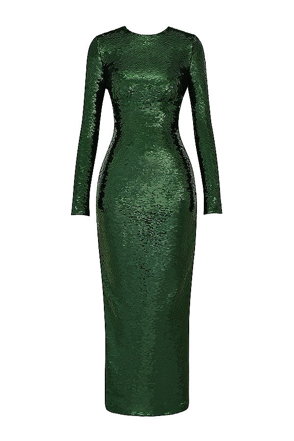 pine green sequin maxi dress
