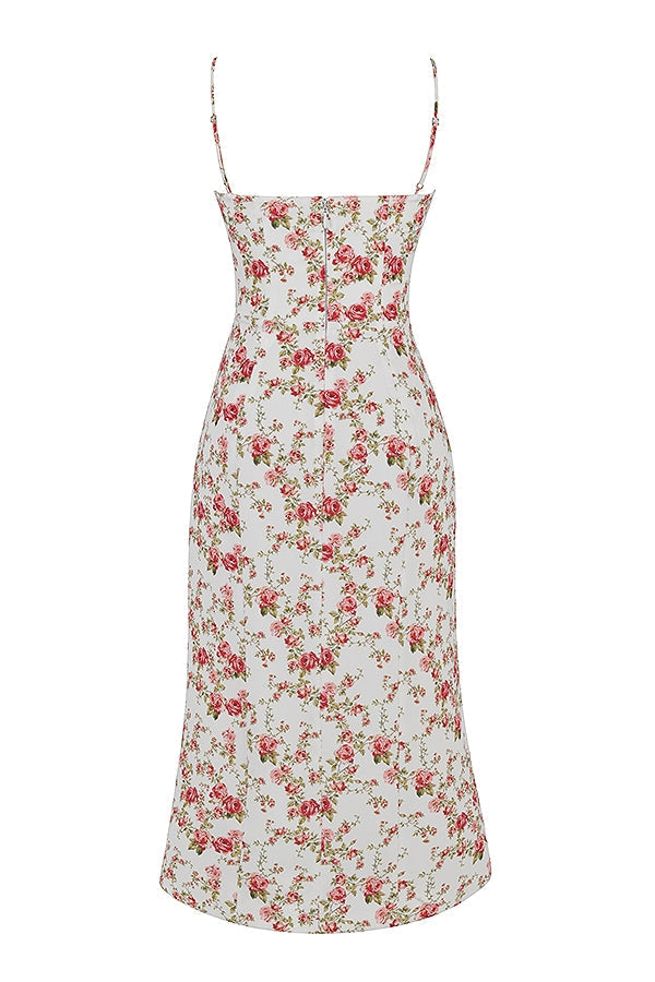 rose print corset midi sundress
