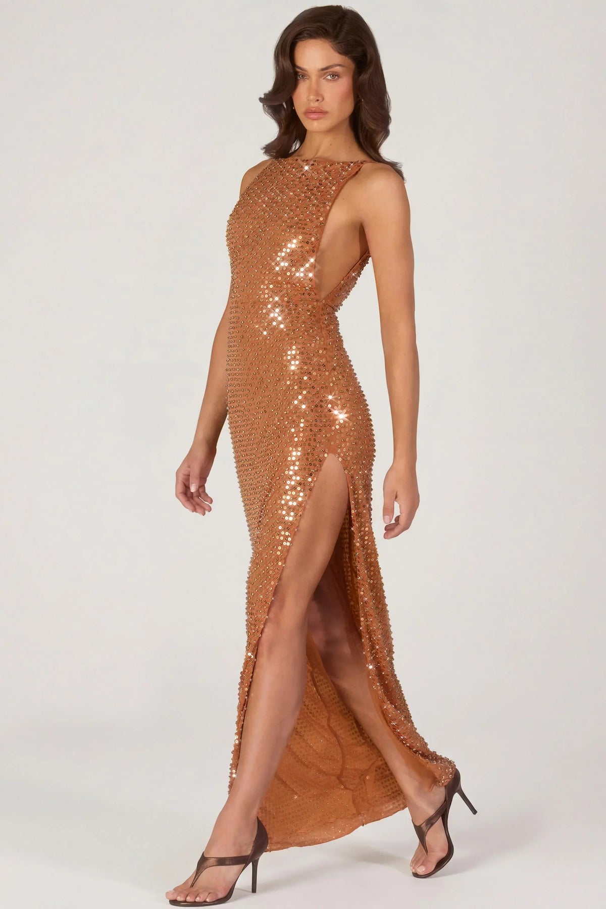 Embellished Maxi Dress in Bronze