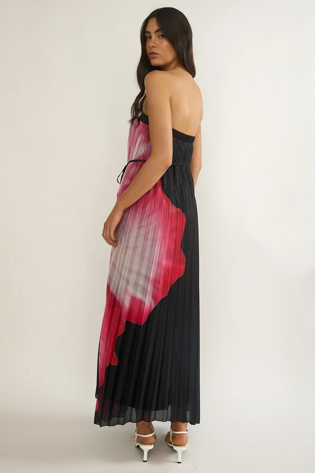 Lauriella Strapless Accordion Pleat Maxi Dress Hibiscus Black