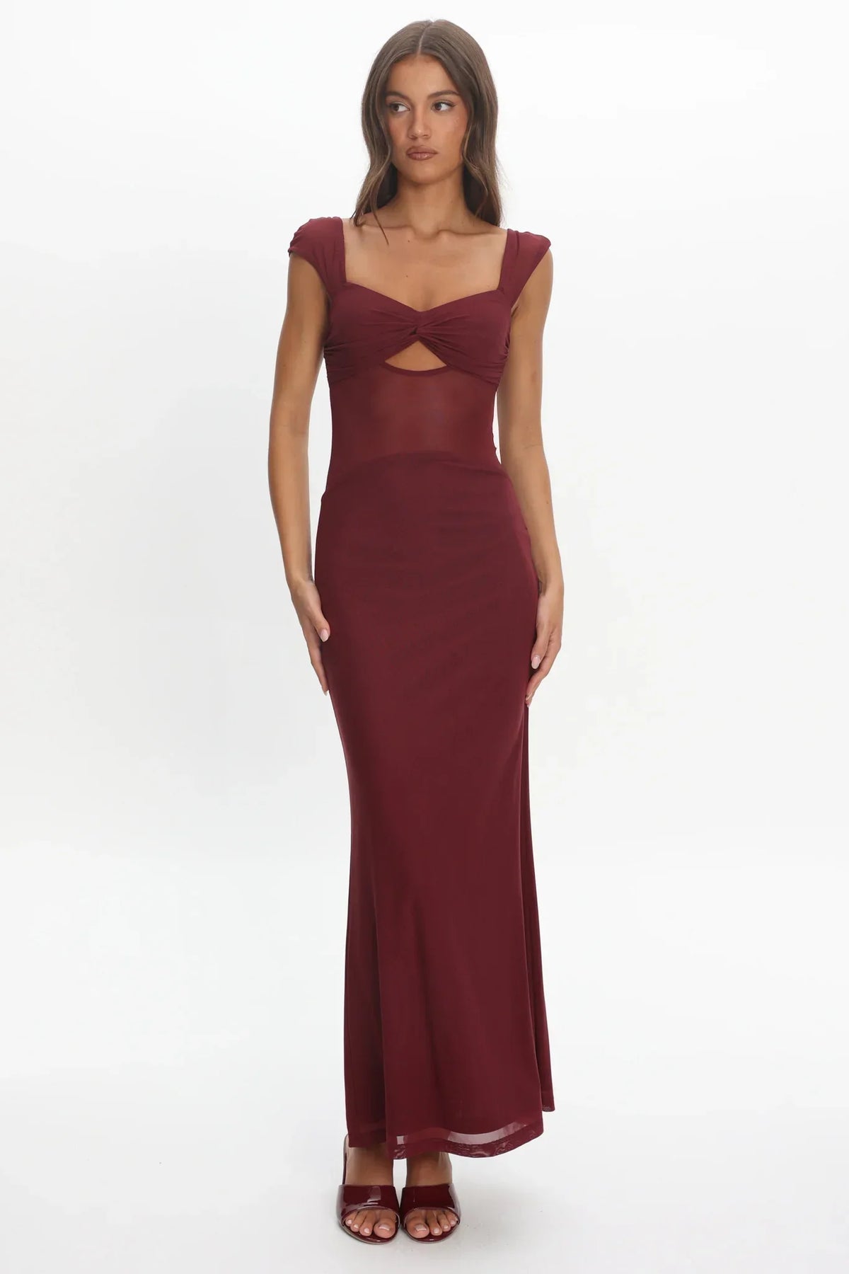 Renella Mesh Waist Maxi Dress Wine