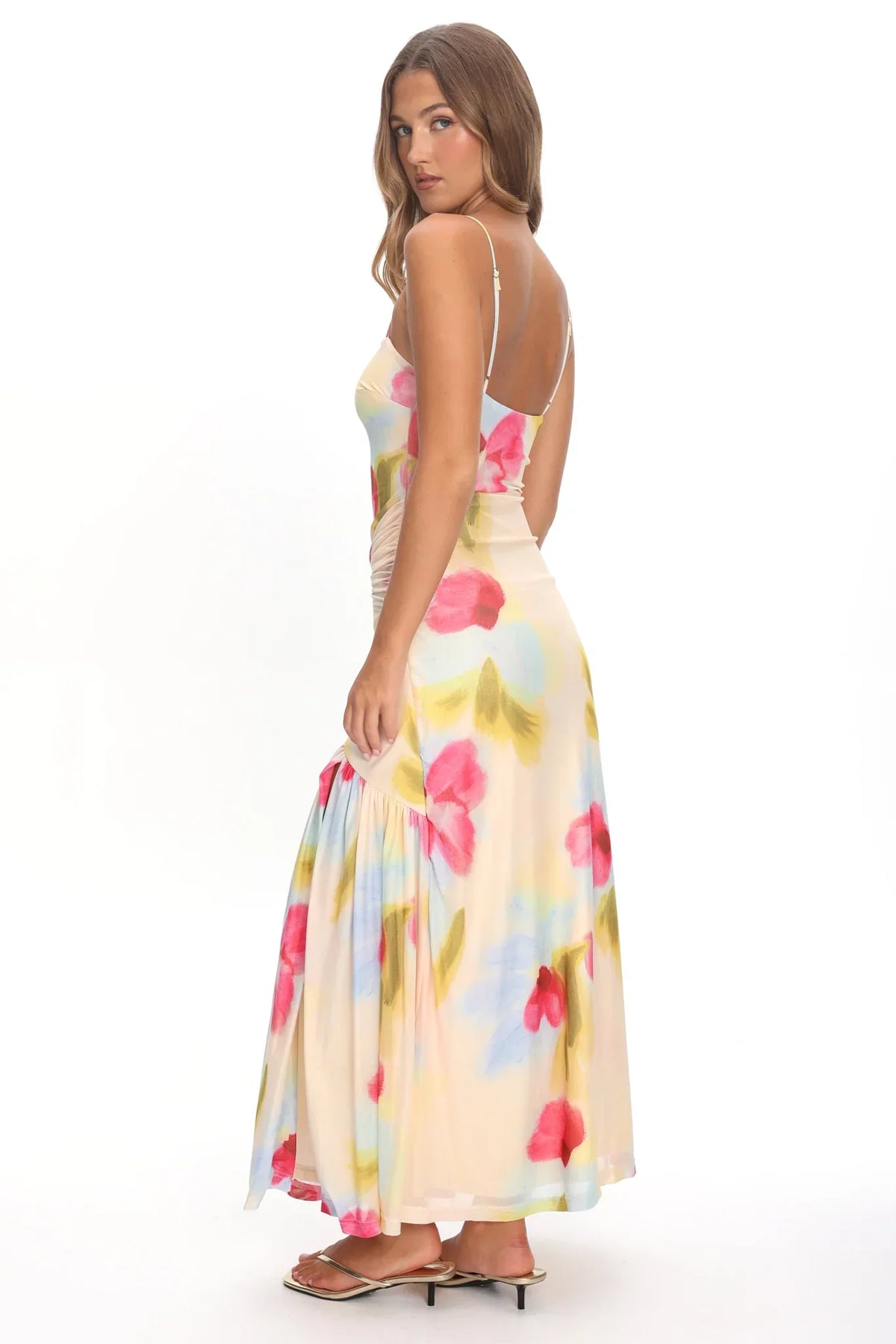 Azure Sun Drop Waist Split Maxi Dress Floral
