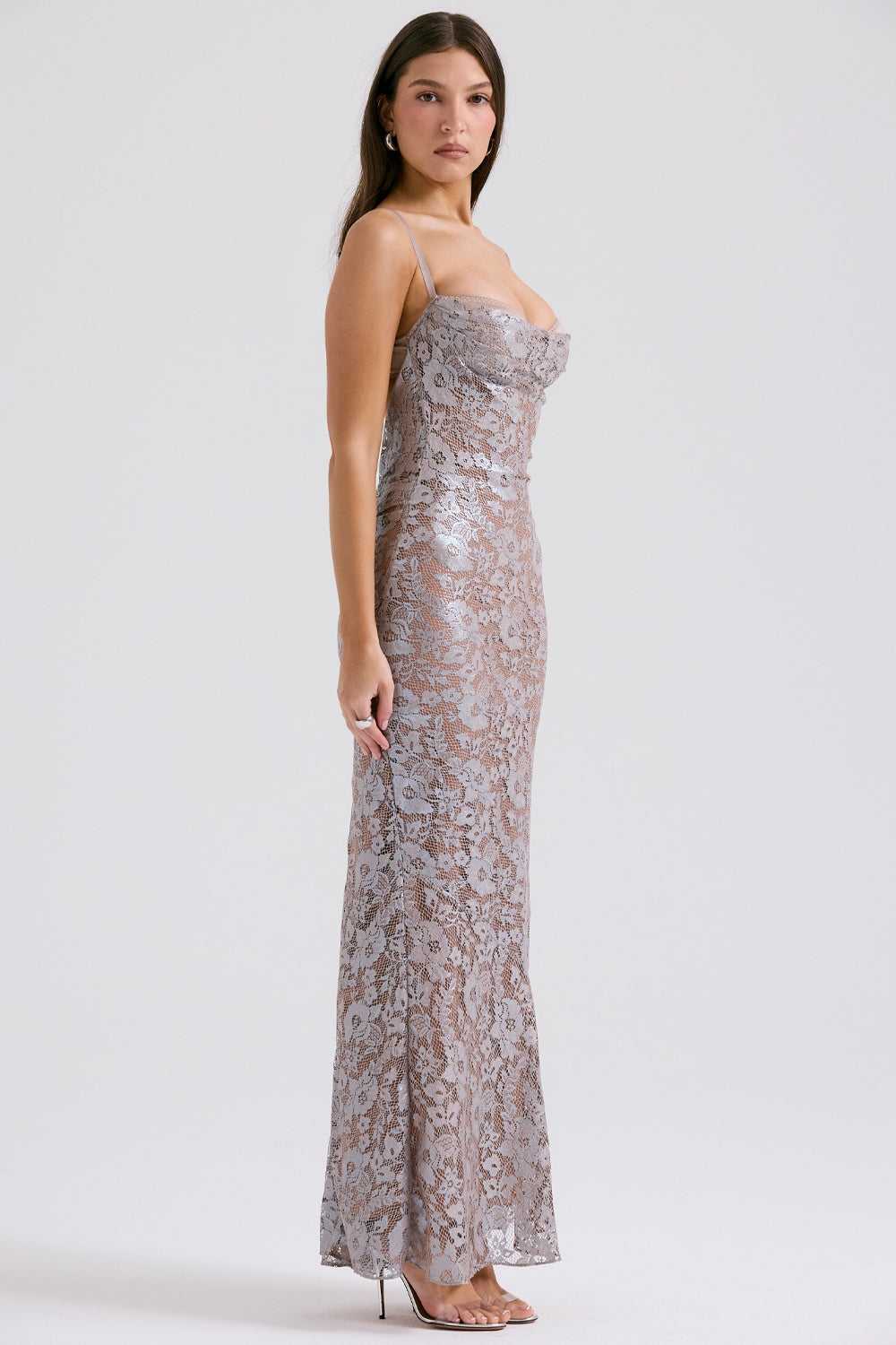 ice blue lace godet gown