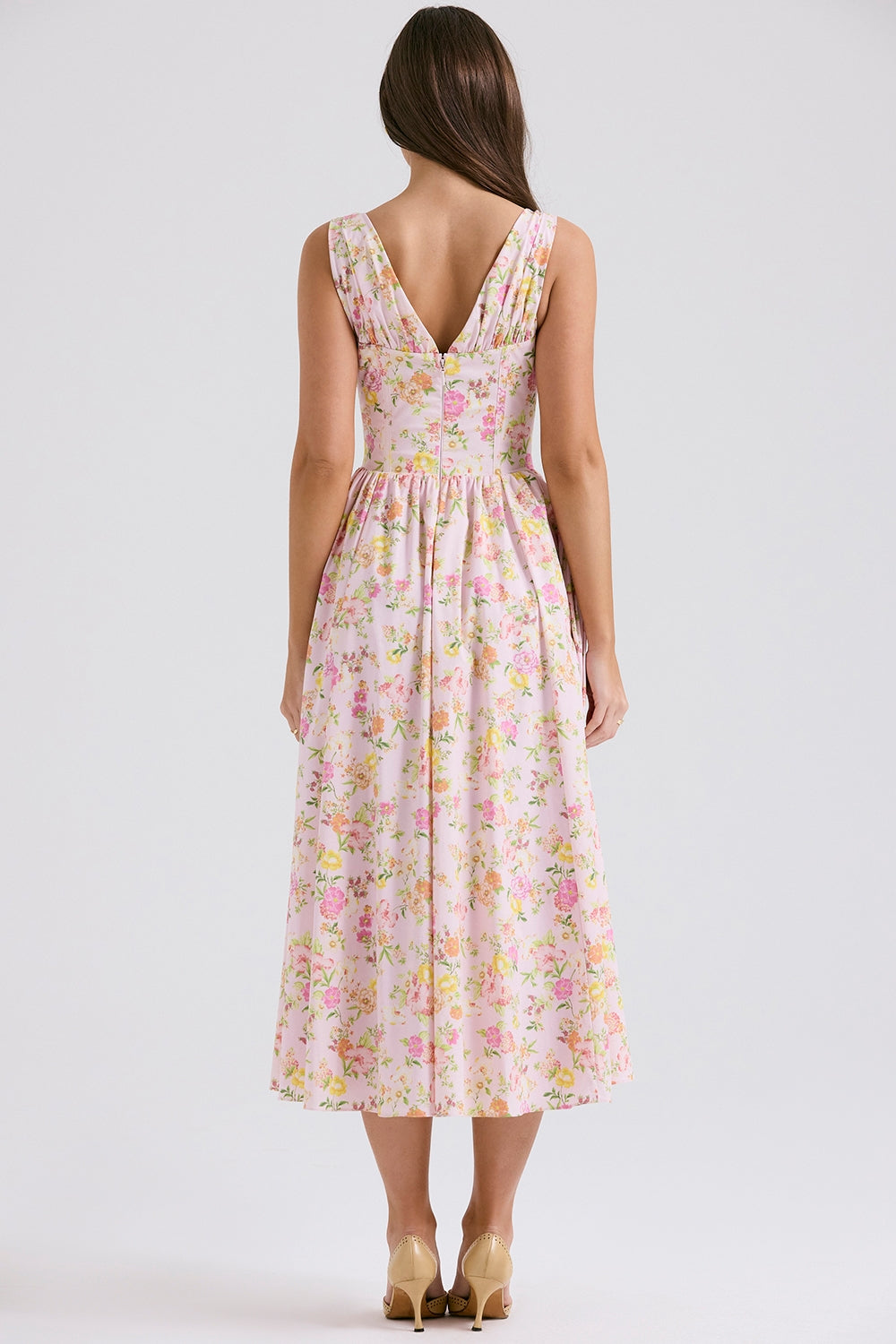 pink meadow print cotton corset sundress