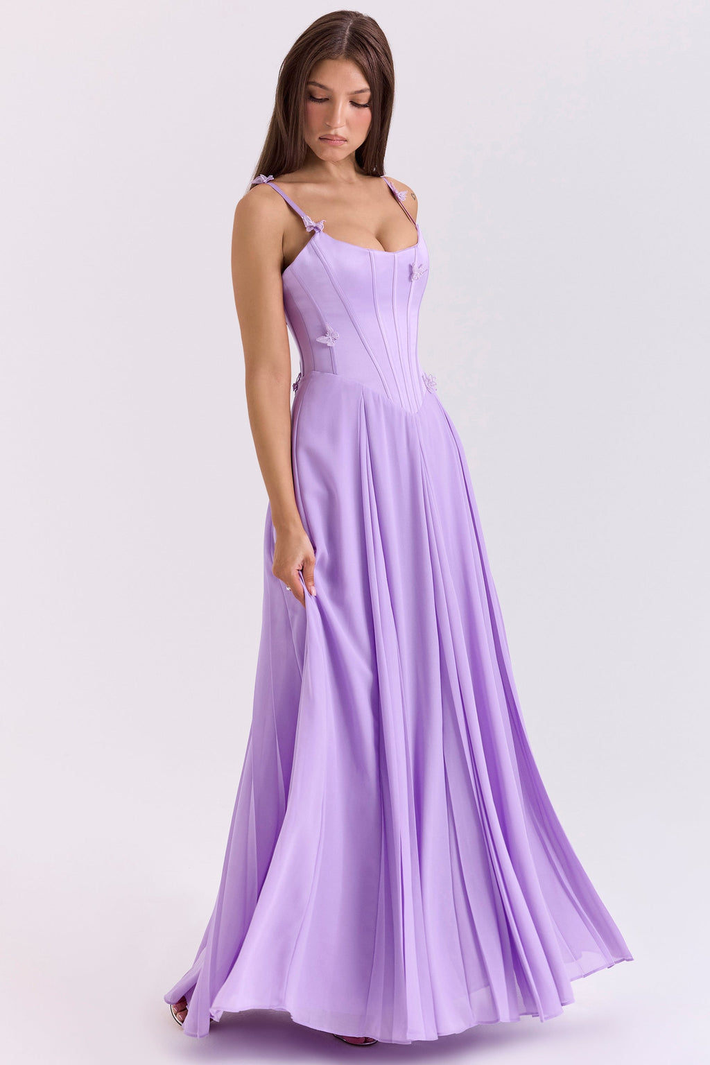 orchid butterfly corset maxi dress