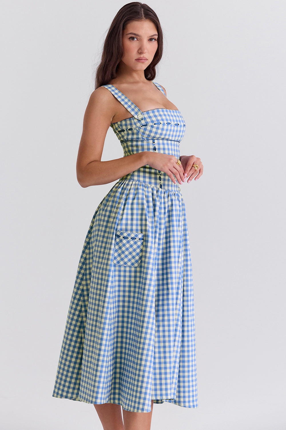 regatta blue gingham midi sundress