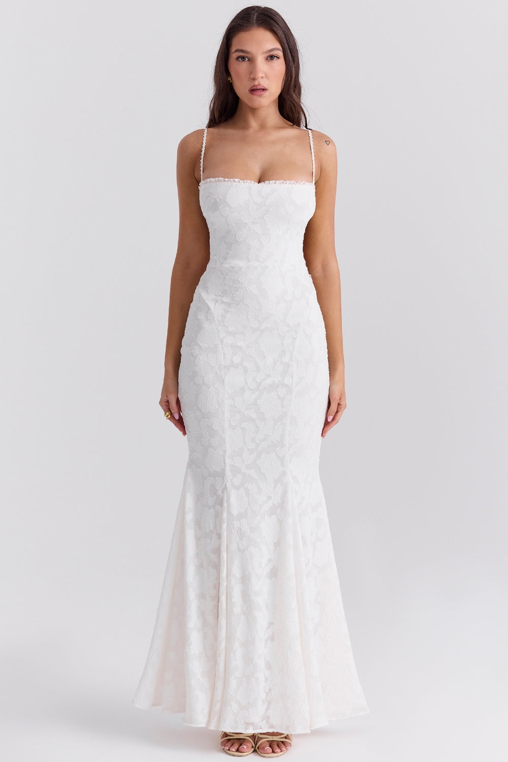 ivory lace up back maxi dress