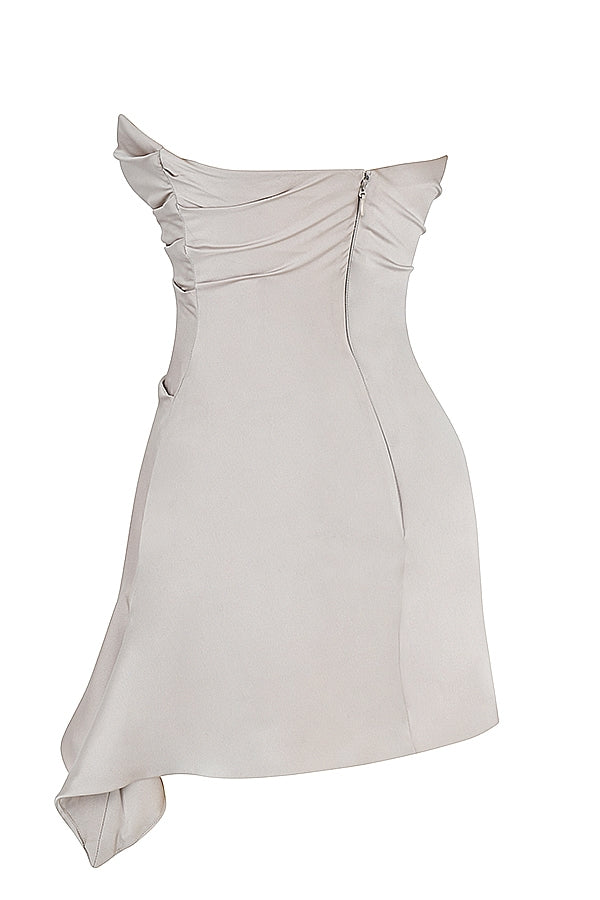 oyster draped strapless corset dress