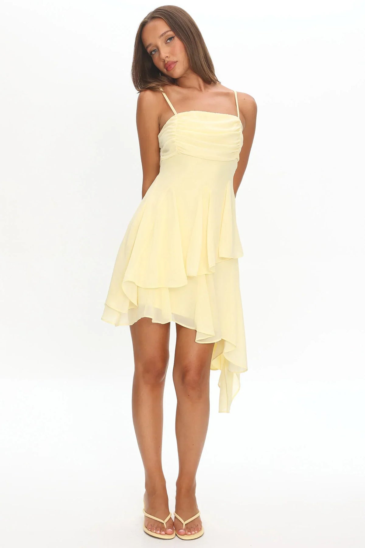 Skylah Asymmetric Hem Mini Dress Butter