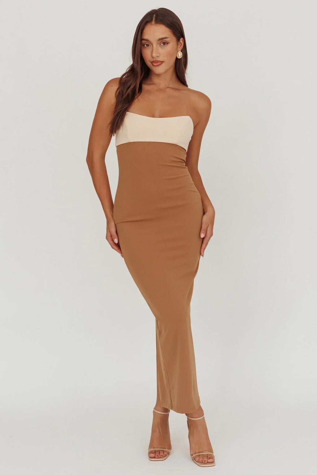 Regent Strapless Maxi Dress Contrast Camel
