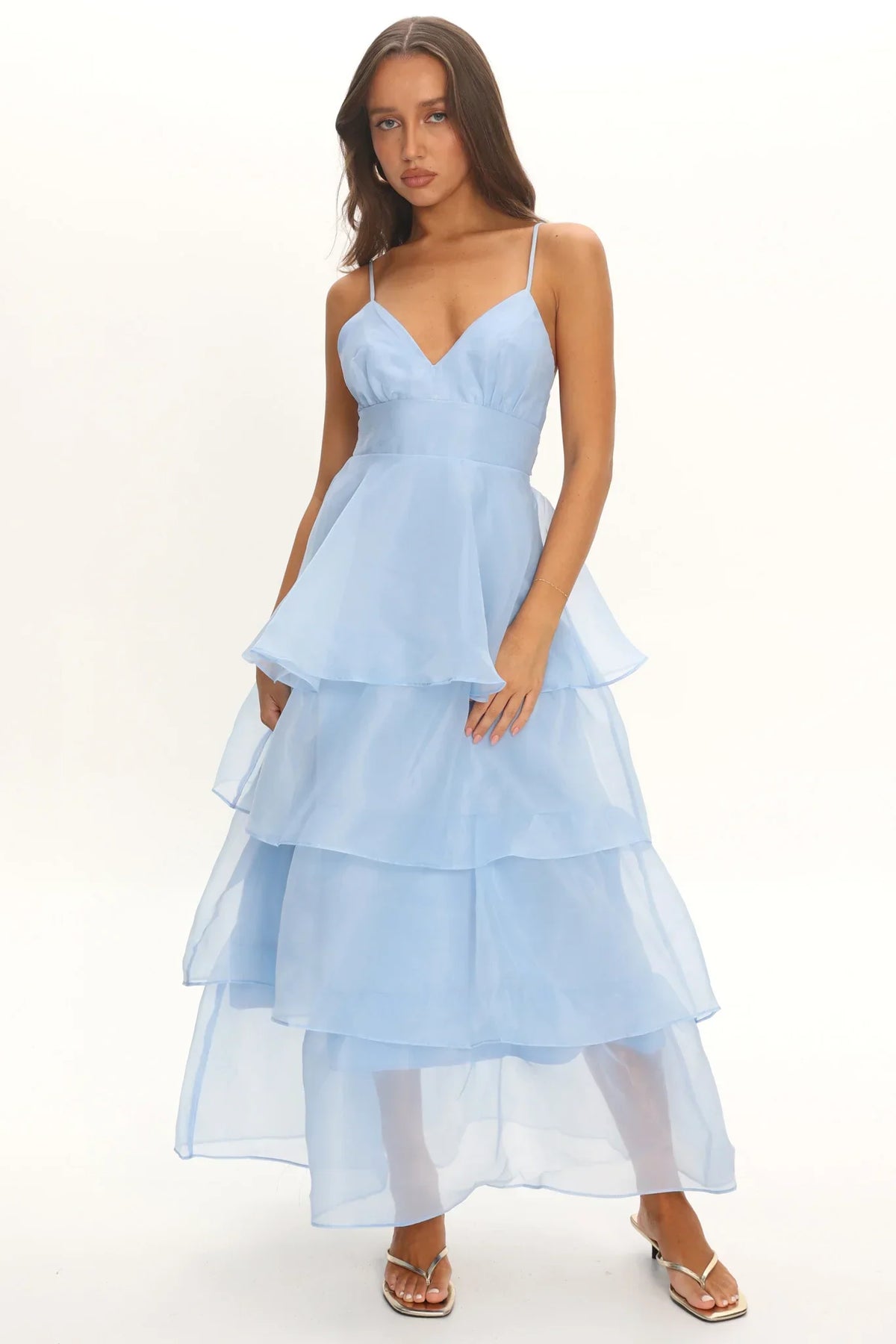 Made For You Tiered Ruffle Midi Dress Blue