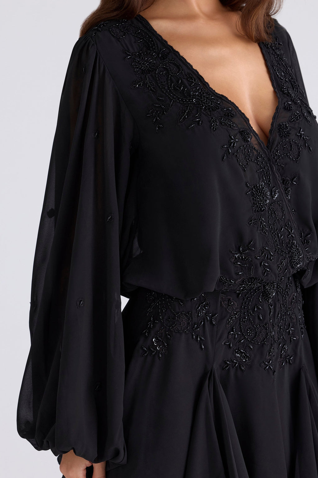 black hand beaded georgette mini dress - limited edition