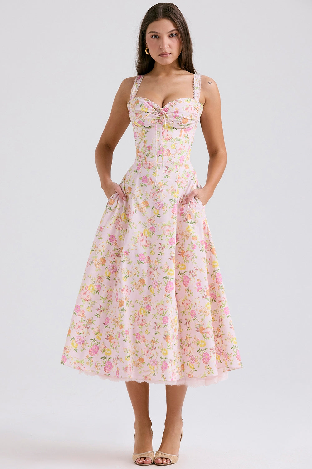 pink meadow print cotton bustier sundress
