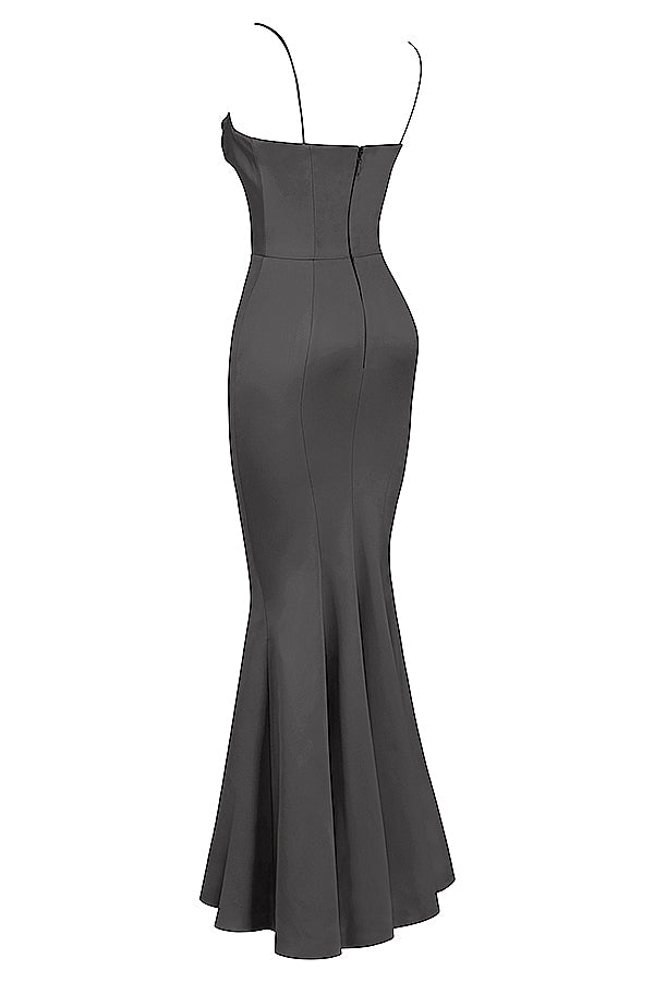shadow satin fishtail gown