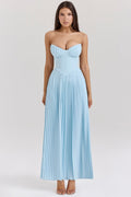 ocean blue pleated maxi dress