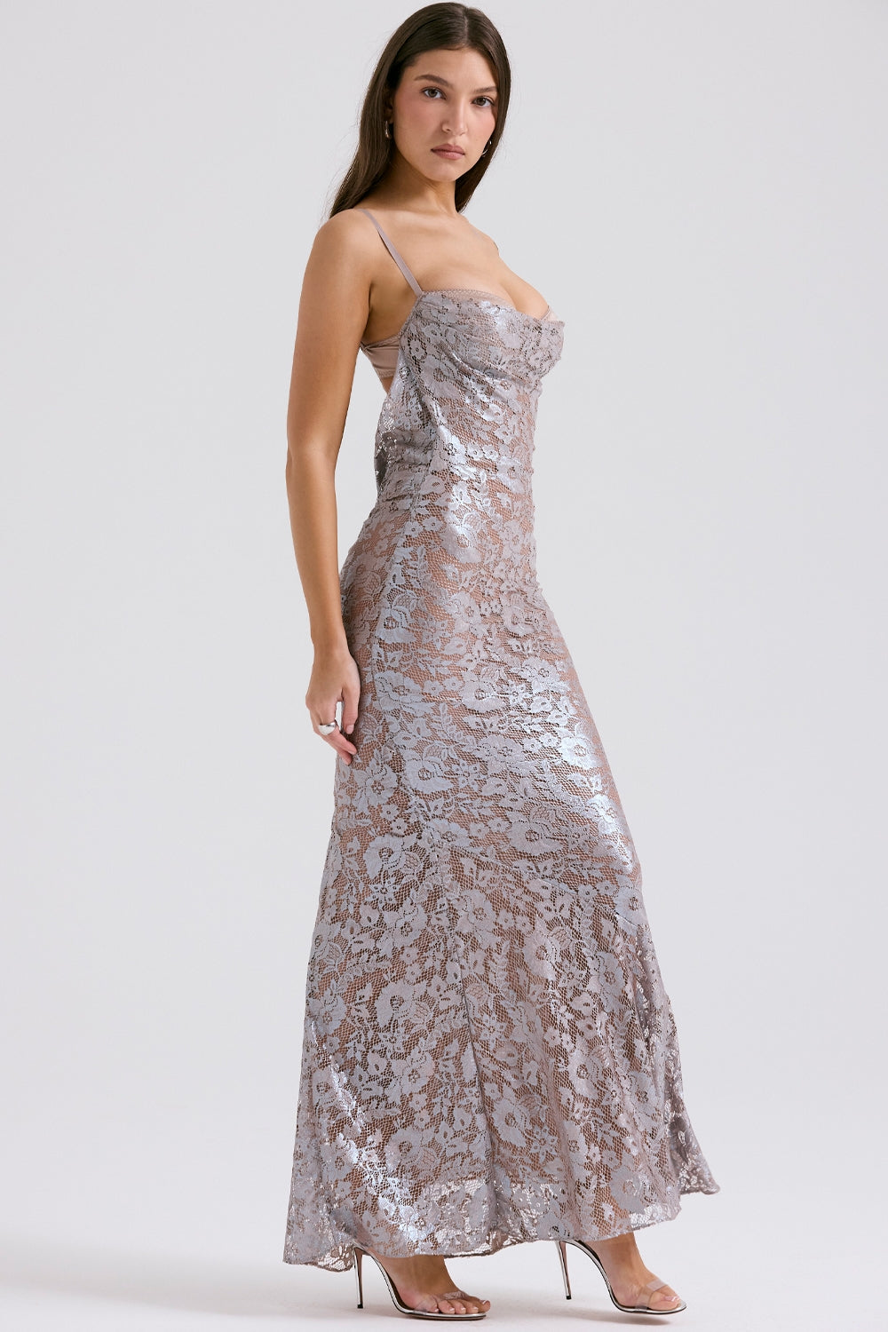 ice blue lace godet gown