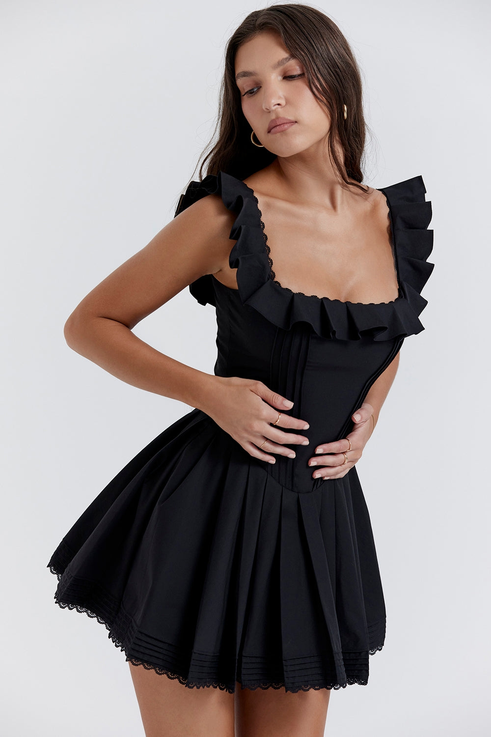 black pin tuck pleated dress