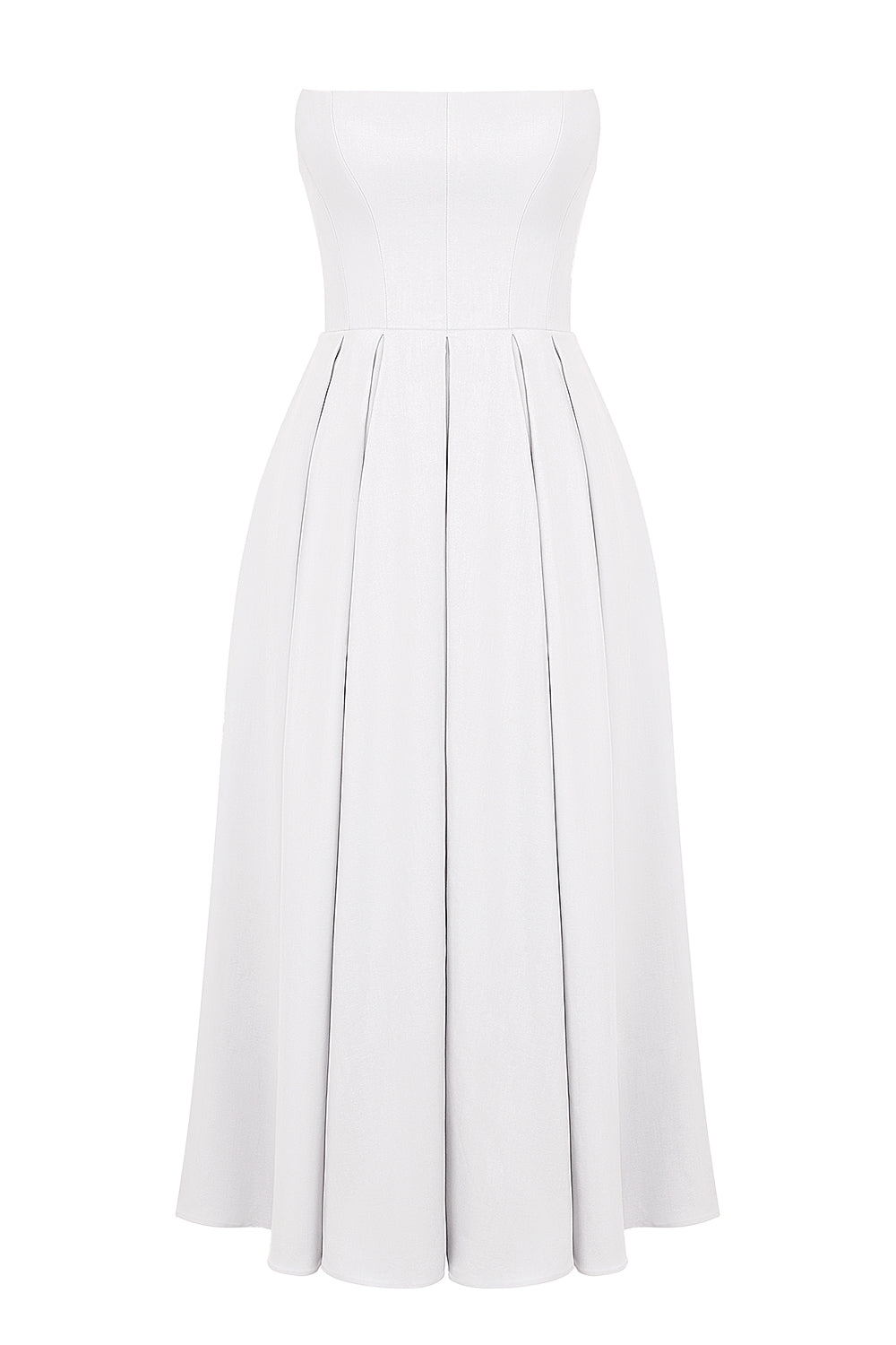 white strapless midi sundress