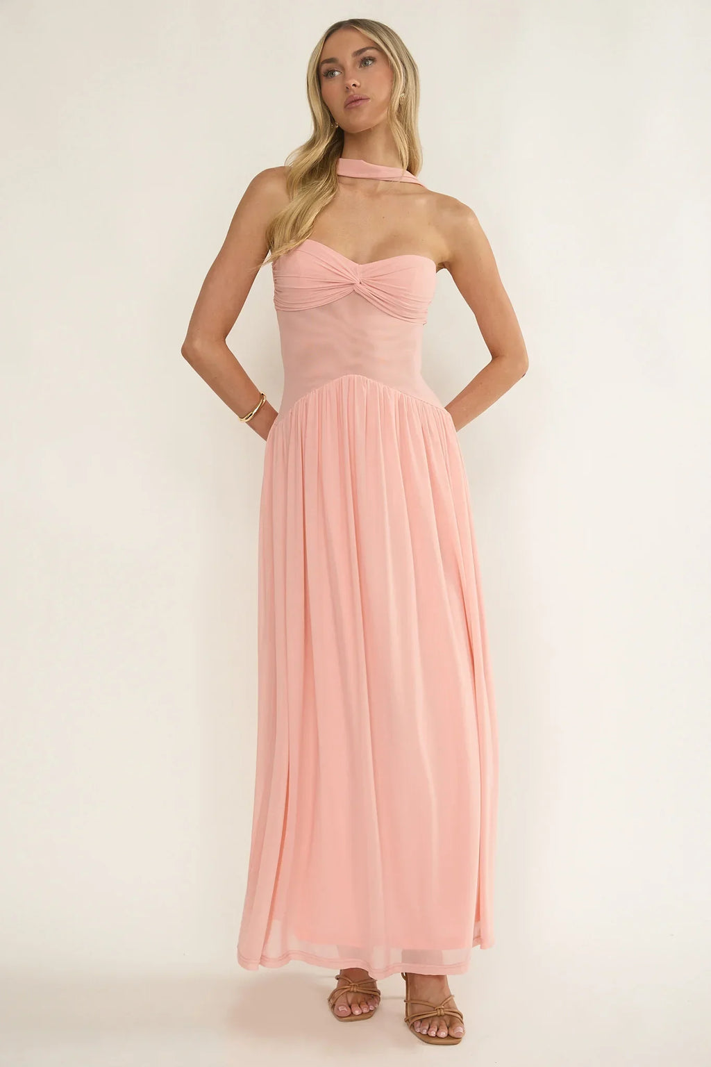 Annita Sheer Waist Maxi Dress Blush